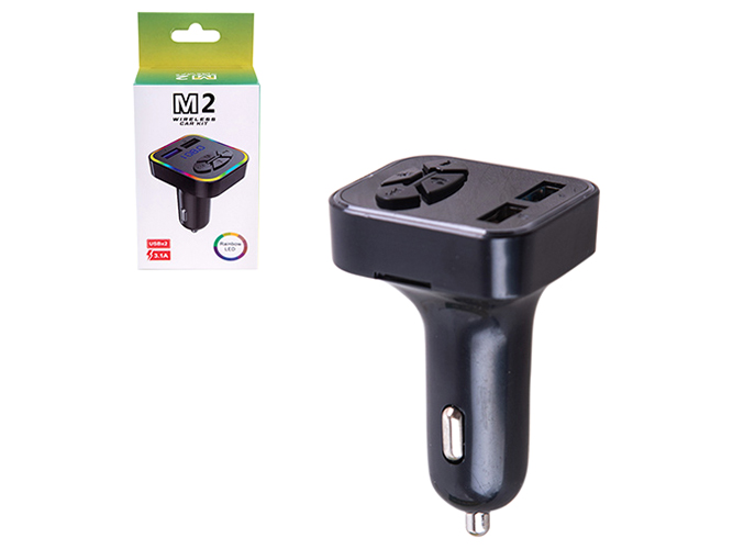 Модулятор FM 5в1, M2 12-24v, 2USB, 5V-3.1A Type C 5V-3.1A TF card BT5.0 RGB-ambient light