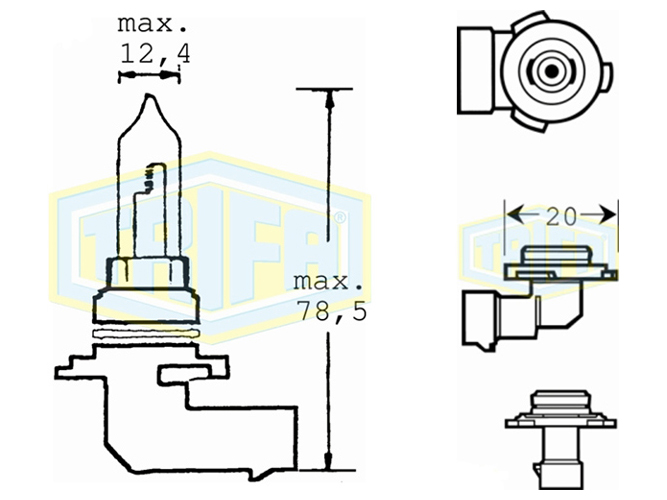 Лампа автомобильная галогенная для фары Trifa HB3, 12V, 65W, цоколь P20d (01623)