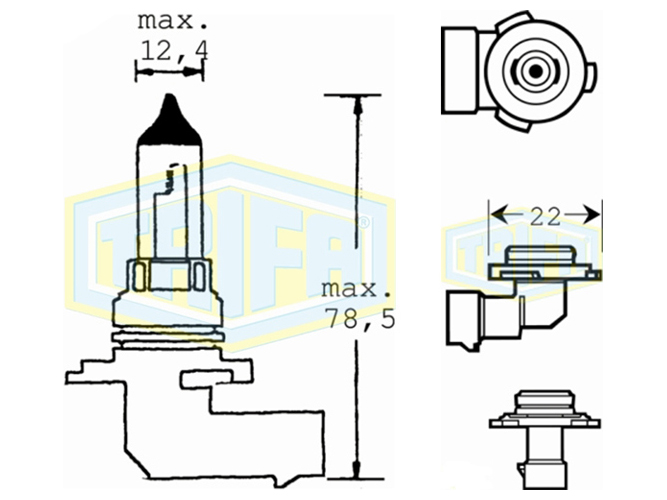 Лампа автомобільна галогенна для фари Trifa HB4, 12V, 80W, цоколь P22d (01626)