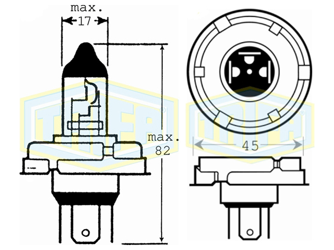 Лампа автомобільна галогенна для фари Trifa R2, 12V, 45 - 40W, цоколь P45t (01620)