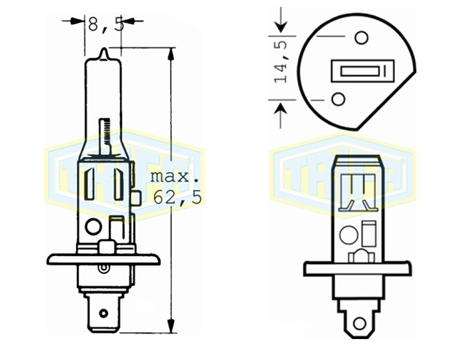 Лампа автомобильная галогенная для фары Trifa H1, 12V, 100W, цоколь P14,5s (01635)