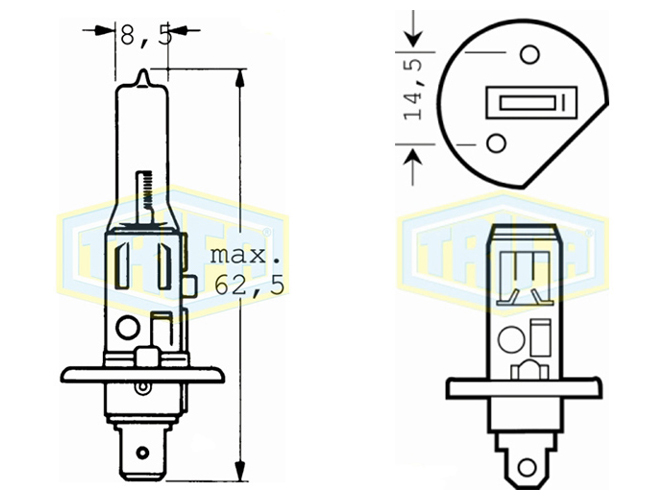 Лампа автомобильная галогенная для фары Trifa H1, 12V, 130W, цоколь P14,5s (01636)