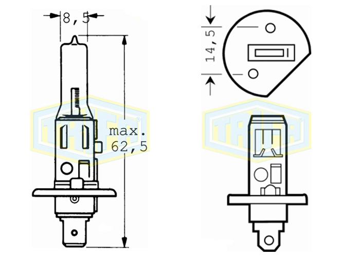 Лампа автомобільна галогенна для фари Trifa H1, 12V, 55W, цоколь P14,5s (01657)