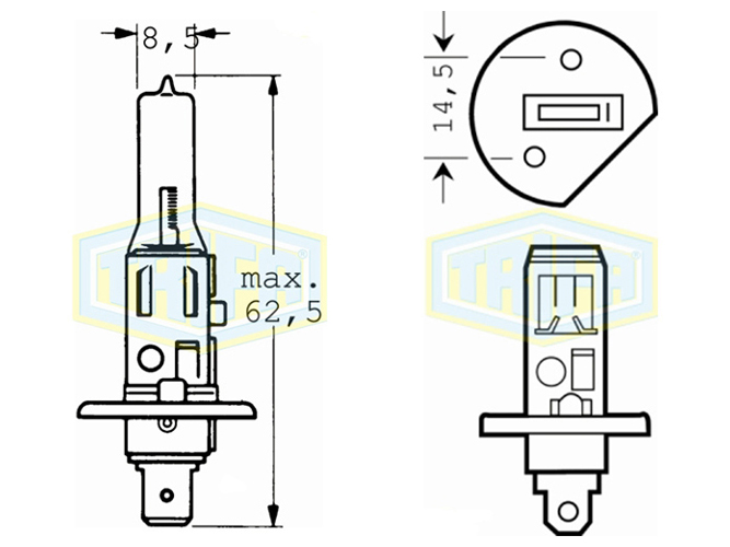 Лампа автомобільна галогенна для фари Trifa H1, 12V, 55W gold, цоколь P14,5s (91655)