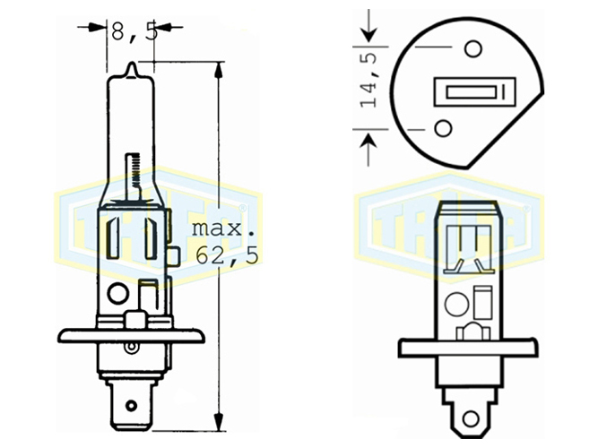 Лампа автомобильная галогенная для фары Trifa H1, 12V, 55W Prime, цоколь P14,5s (51655)