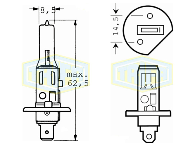 Лампа автомобільна галогенна для фари Trifa H1, 12V, 55W Xenon +50%, цоколь P14,5s (51650)