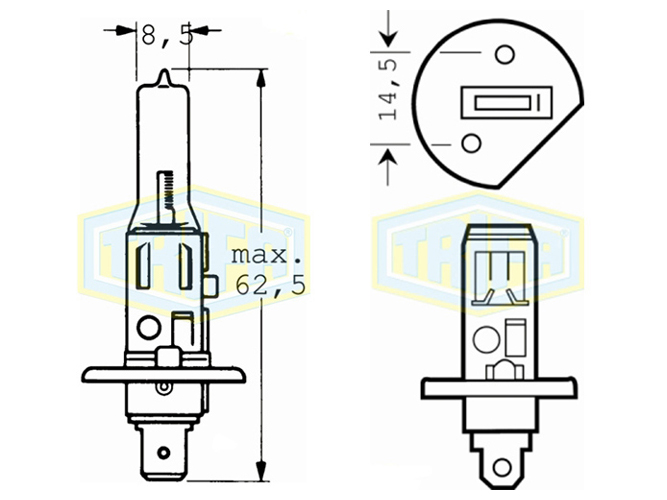 Лампа автомобільна галогенна для фари Trifa H1, 12V, 55W Xenon blue, цоколь P14,5s (61655)