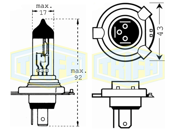 Лампа автомобильная галогенная для фары Trifa H4, 12V, 100 - 80W Season, цоколь P43t (11671)