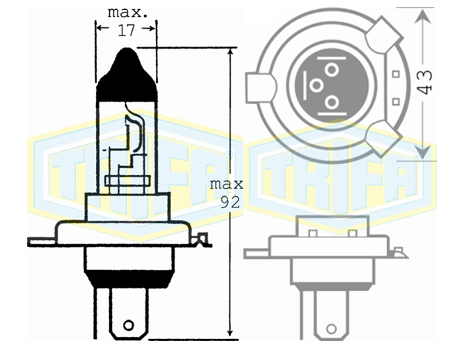 Лампа автомобільна галогенна для фари Trifa HS1, 12V, 35 - 35W, цоколь PX43t (01610)