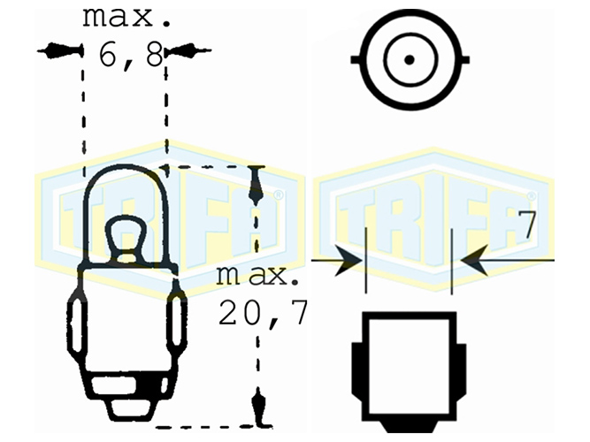Лампа автомобільна індикаторна лампа Trifa, 6V, 1,2W, цоколь BA7s (00106)