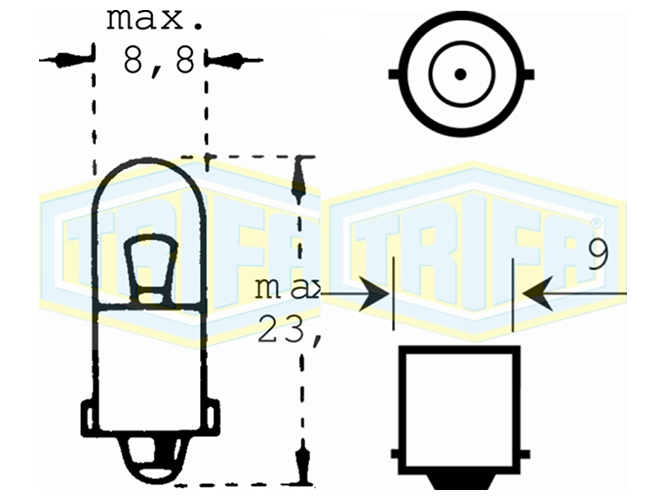 Лампа автомобільна індикаторна лампа Trifa, 6V, 2,0W, цоколь BA9s (00108)