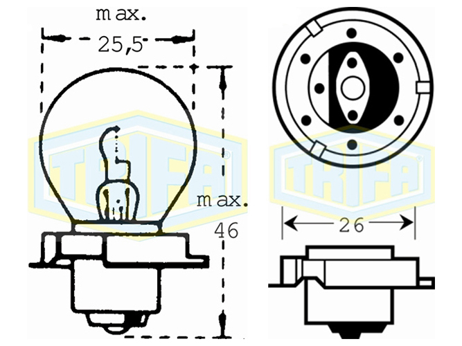 Лампа для мотоциклів Trifa, 6V, 15W, цоколь P26s (00401)