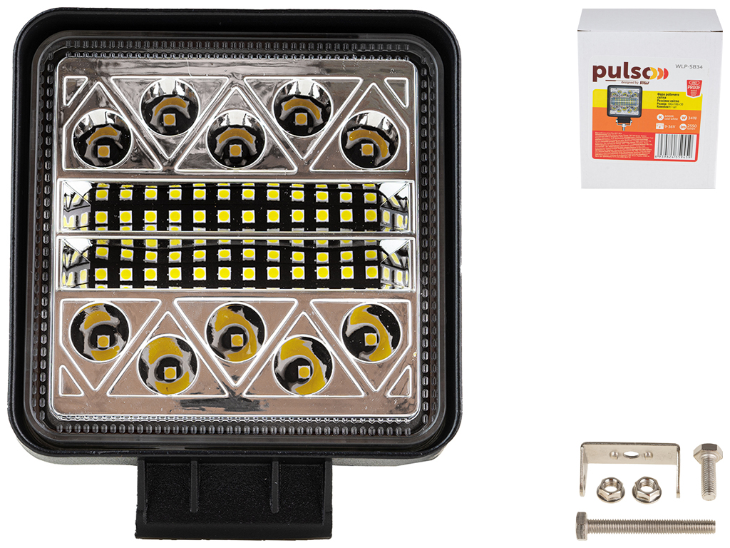 Фара рабочего света Pulso, WLP-SB34 FLOOD 34Led х 1W, 106х106х50мм, 9-36V, 34W, 6000K