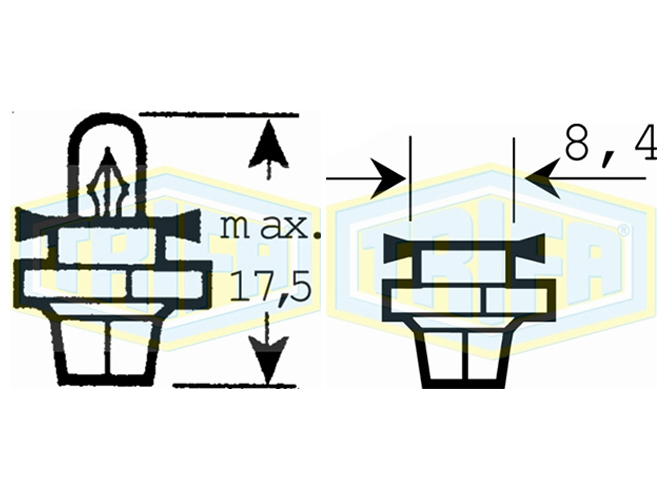 Лампа автомобільна з клиновидним цоколем Trifa, 12V, 1,2W, цоколь BX8,4d (02718)