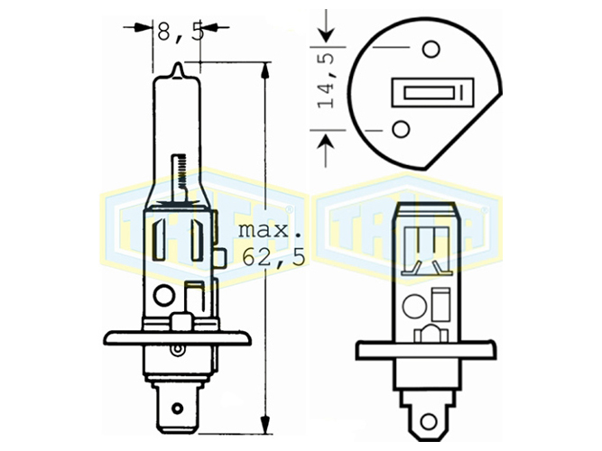 Лампа автомобильная Trifa, двойная коробка с 2 лампами H1 и 2 W5W, 12V (цена за комплект 4 предмета)