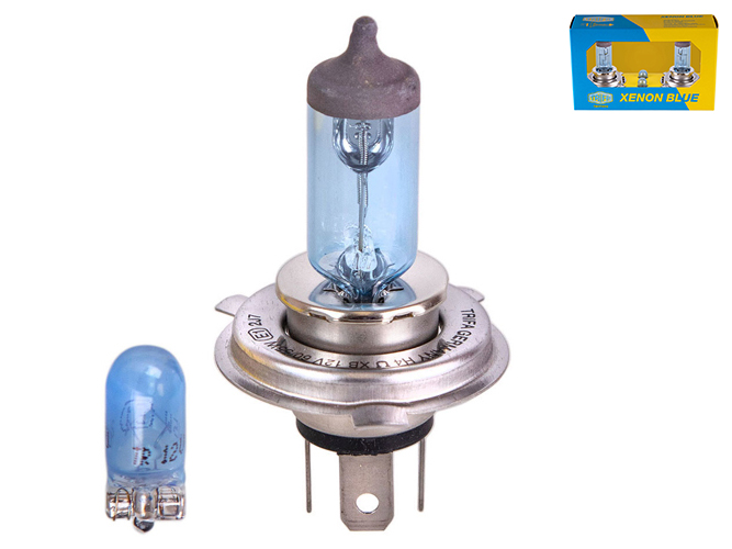 Лампа автомобильная Trifa Halogen Blue, двойная коробка с 2 лампами H4 и 2 W5W, 12V (цена за комплек