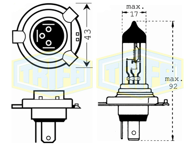 Лампа автомобильная Trifa Halogen Blue, двойная коробка с 2 лампами H4 и 2 W5W, 12V (цена за комплек