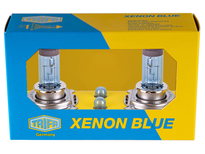 Лампа автомобильная Trifa Halogen Blue, двойная коробка с 2 лампами H4 и 2 W5W, 12V (цена за комплек