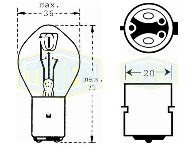 Лампа автомобильная для фары S2 Sym., 6V, 35 - 35W, цоколь BA20d (00521)