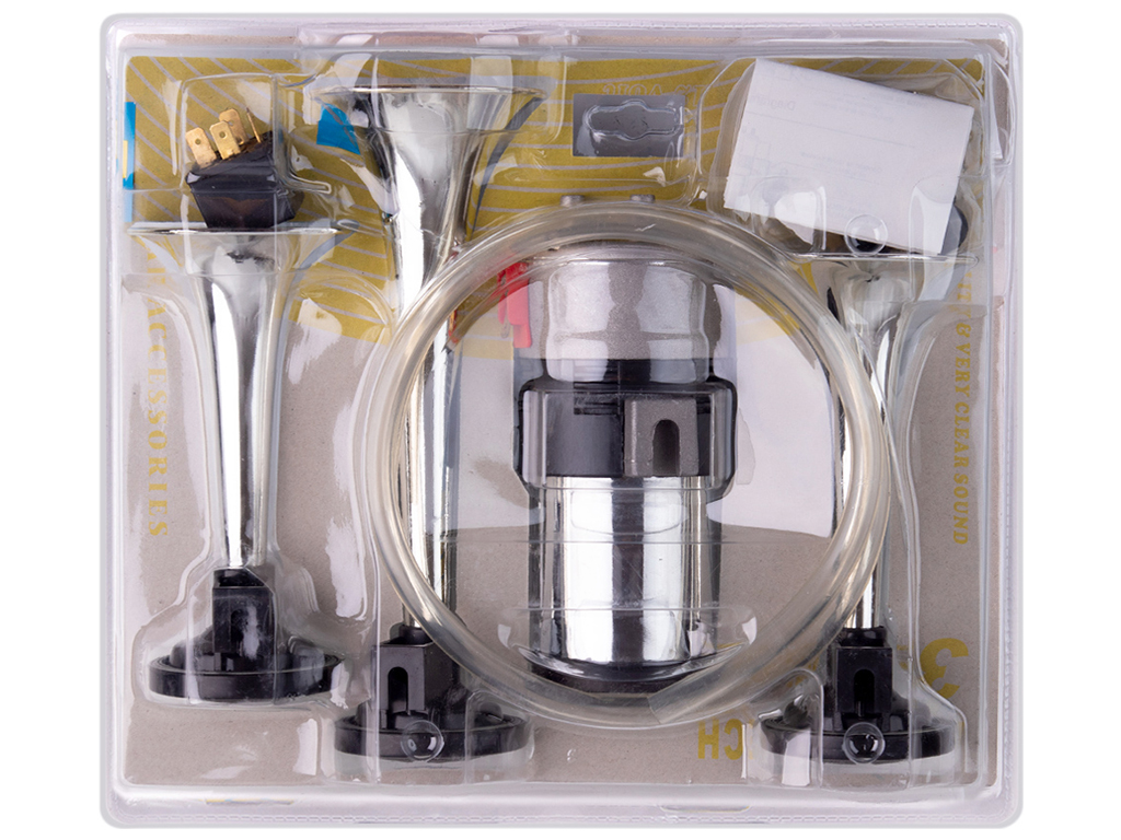Сигнал воздушный, 3 дудки, пластик хром, 12V (SL-A1015С)