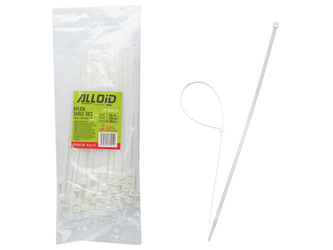 Хомут пластиковый Alloid, 4,8х200мм, 100шт, белый (PC-48200 W)