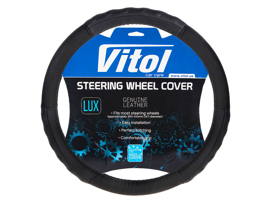Чехол на руль Vitol B 317, M, кожа, черный, перфорированный, 37-39 см