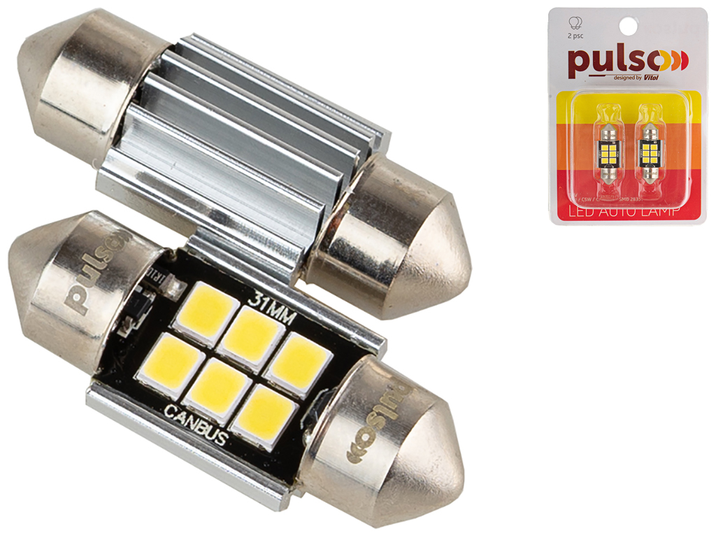 Лампа Pulso софитная LED C5W, 31мм, CANBUS, 9 SMD-2835, 12v, 2.9W, 315lm White (цена за 2шт) (LP-31C