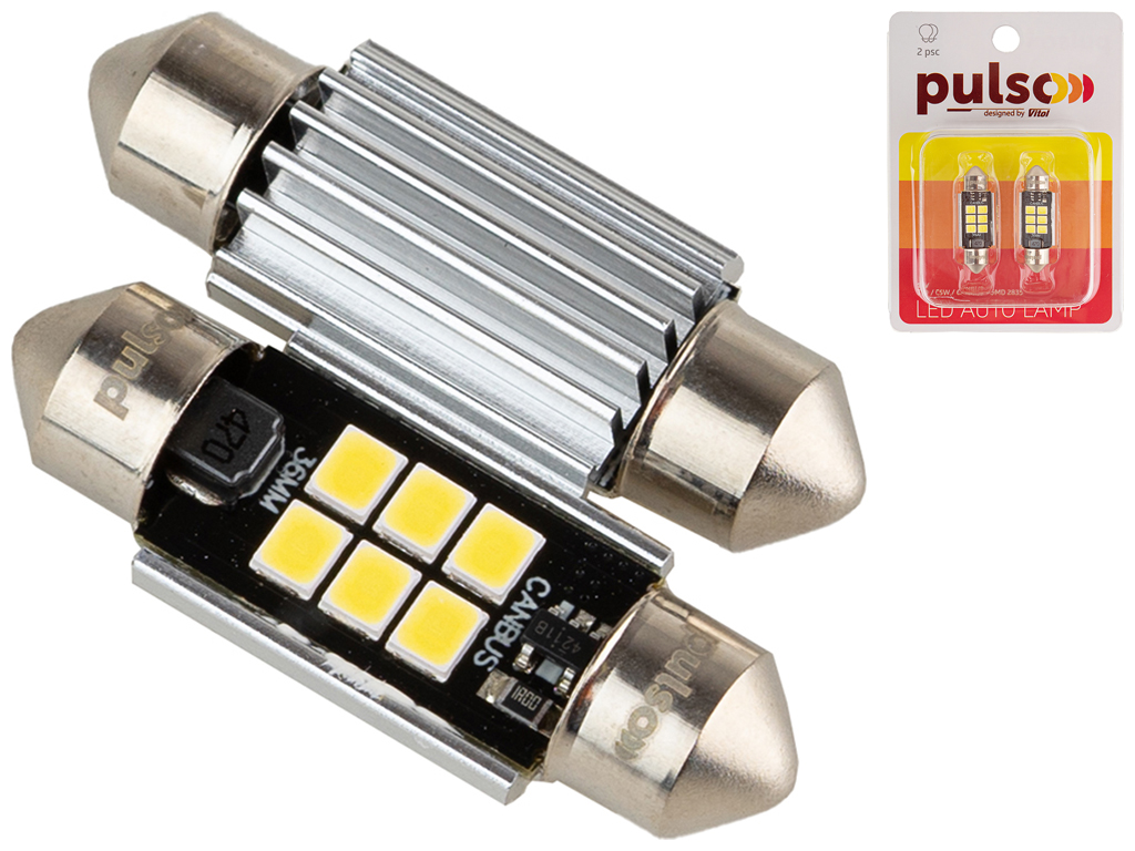 Лампа Pulso софитная LED C5W, 36мм,CANBUS, 9SMD-2835, 12v, 2,9W, 315lm White (цена за 2шт) (LP-36C5W