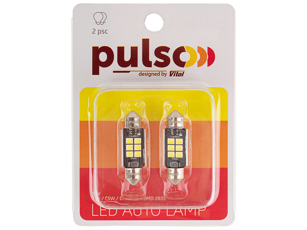 Лампа Pulso софитная LED C5W, 36мм,CANBUS, 9SMD-2835, 12v, 2,9W, 315lm White (цена за 2шт) (LP-36C5W