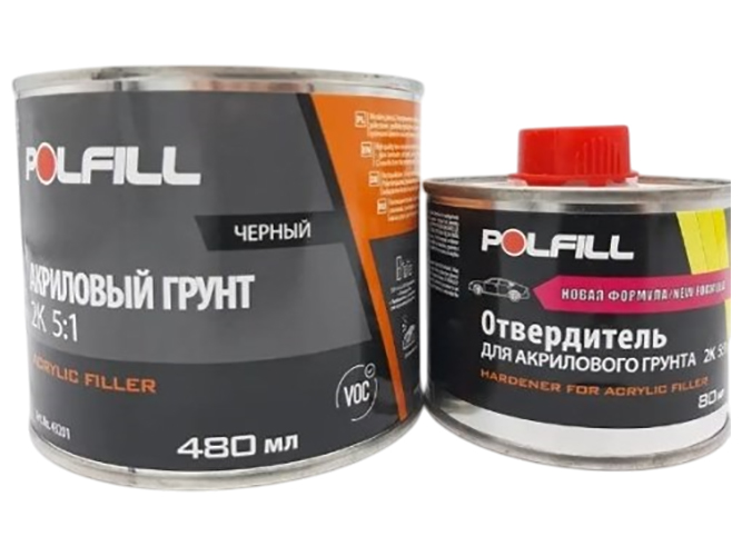 Почва акриловая Polfill 5:1 Eco 480мл, черный+затвердитель 80мл (43201)