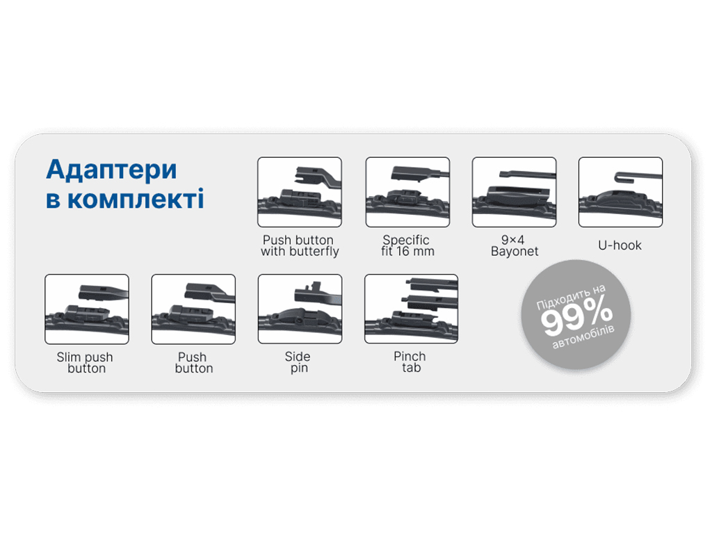 Щетка стеклоочистителя бескаркасная VITOL ULTRA 13", 33см, 9 адаптеров (VU-13330)