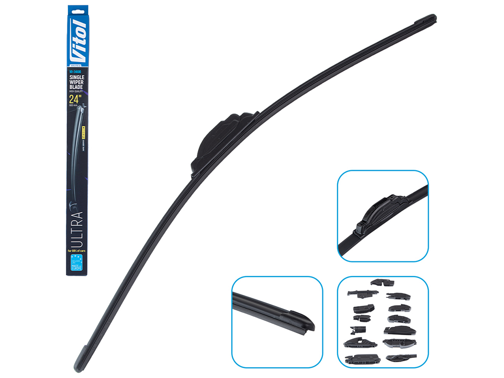 Щетка стеклоочистителя бескаркасная VITOL ULTRA 24", 60см, 13 адаптеров (VU-24600)