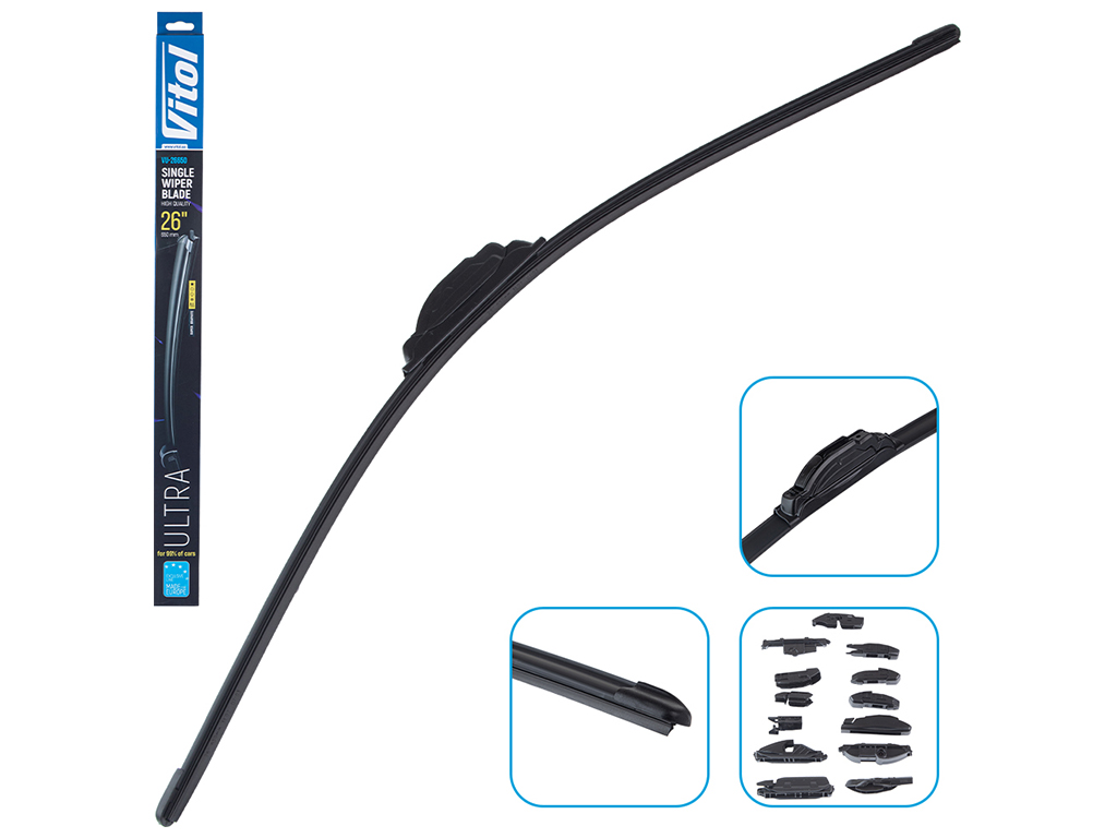 Щітка склоочищувача безкаркасна VITOL ULTRA 26", 65см, 13 адаптерів (VU-26650)
