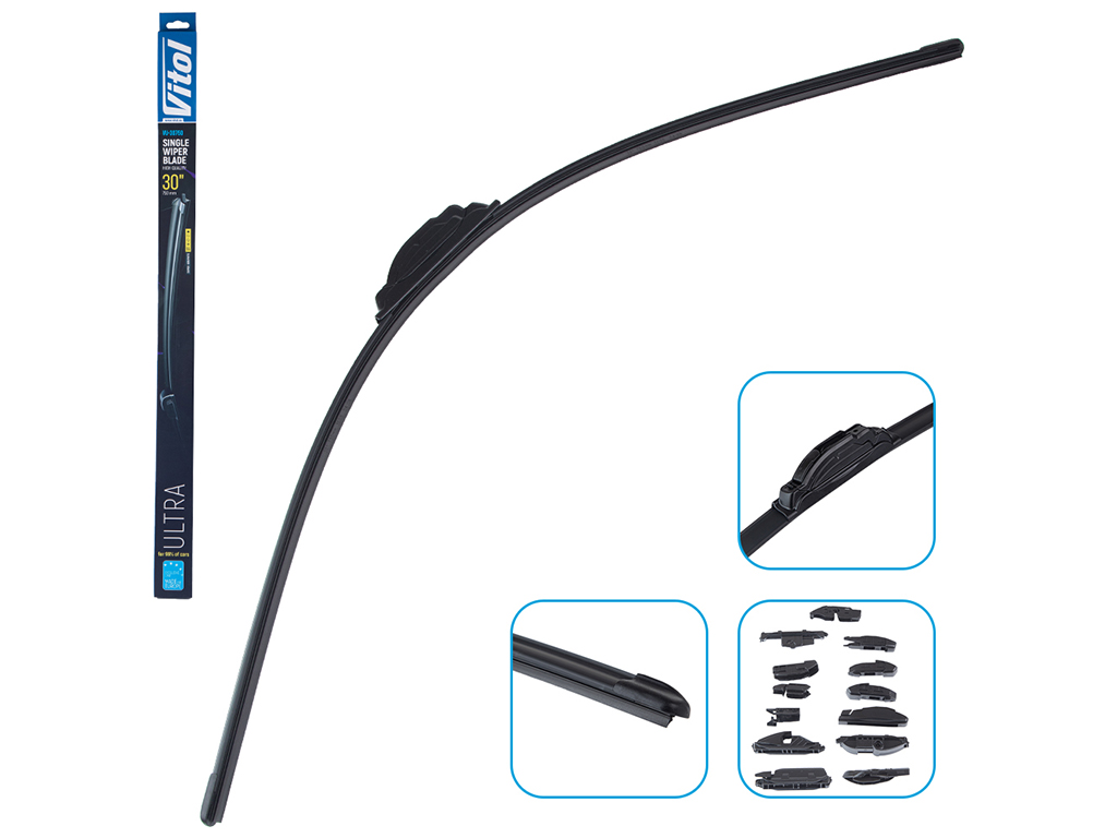 Щетка стеклоочистителя бескаркасная VITOL ULTRA 30", 75см, 13 адаптеров (VU-30750)