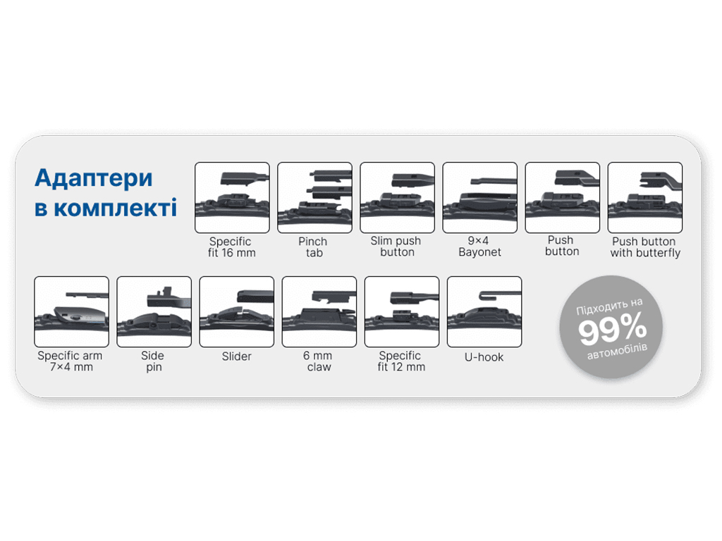 Щетка стеклоочистителя бескаркасная VITOL ULTRA 30", 75см, 13 адаптеров (VU-30750)