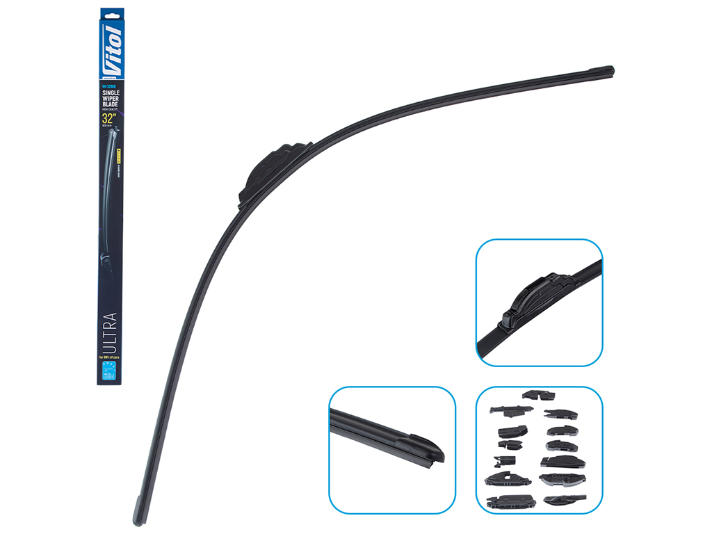 Щетка стеклоочистителя бескаркасная VITOL ULTRA 32", 80см, 13 адаптеров (VU-32800)