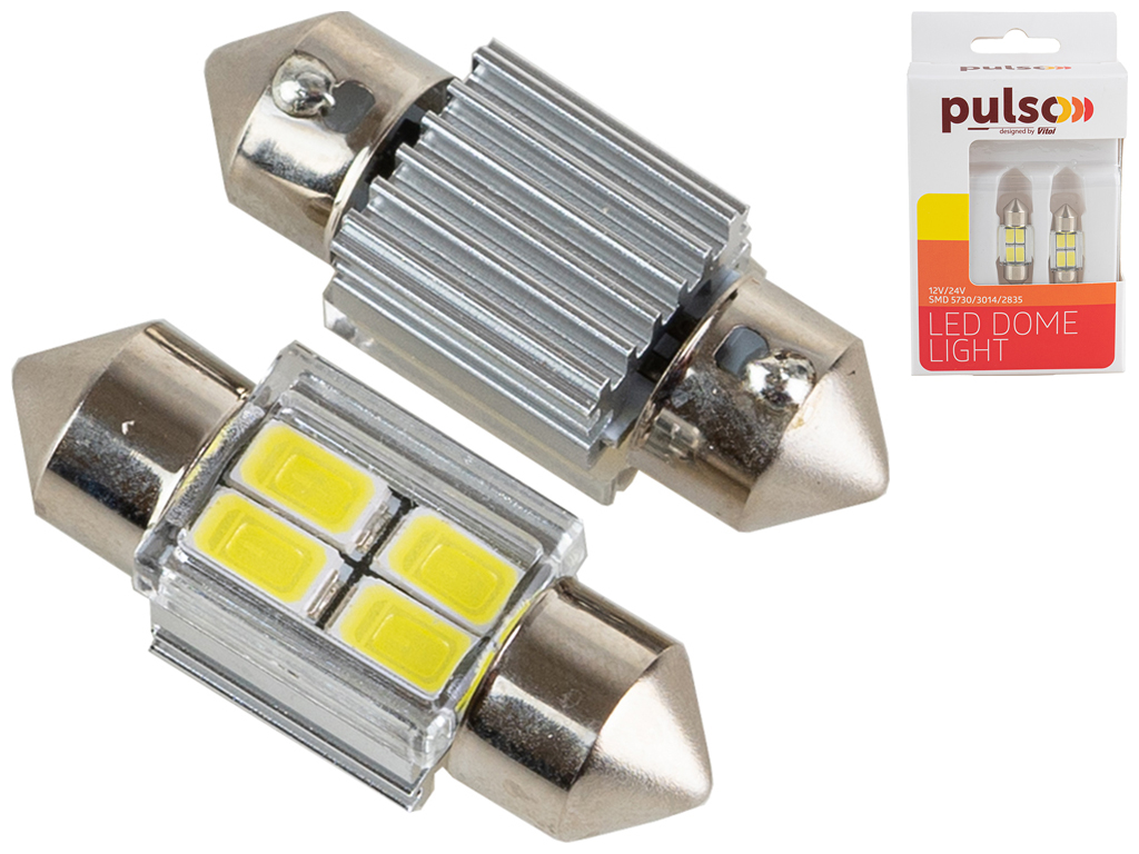 Лампа Pulso софитная LED SV8.5 T11x31мм, 4 SMD-5730, 9-18v, 130Lm (цена за 2шт) (LP-62031)