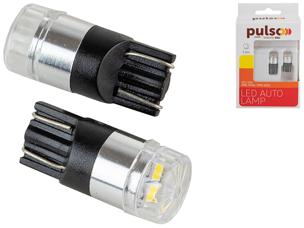 Лампа Pulso габаритные LED T10/W2.1x9.5d/2SMD-2835, 9-18v, 120lm (цена за 2шт) (LP-66161)