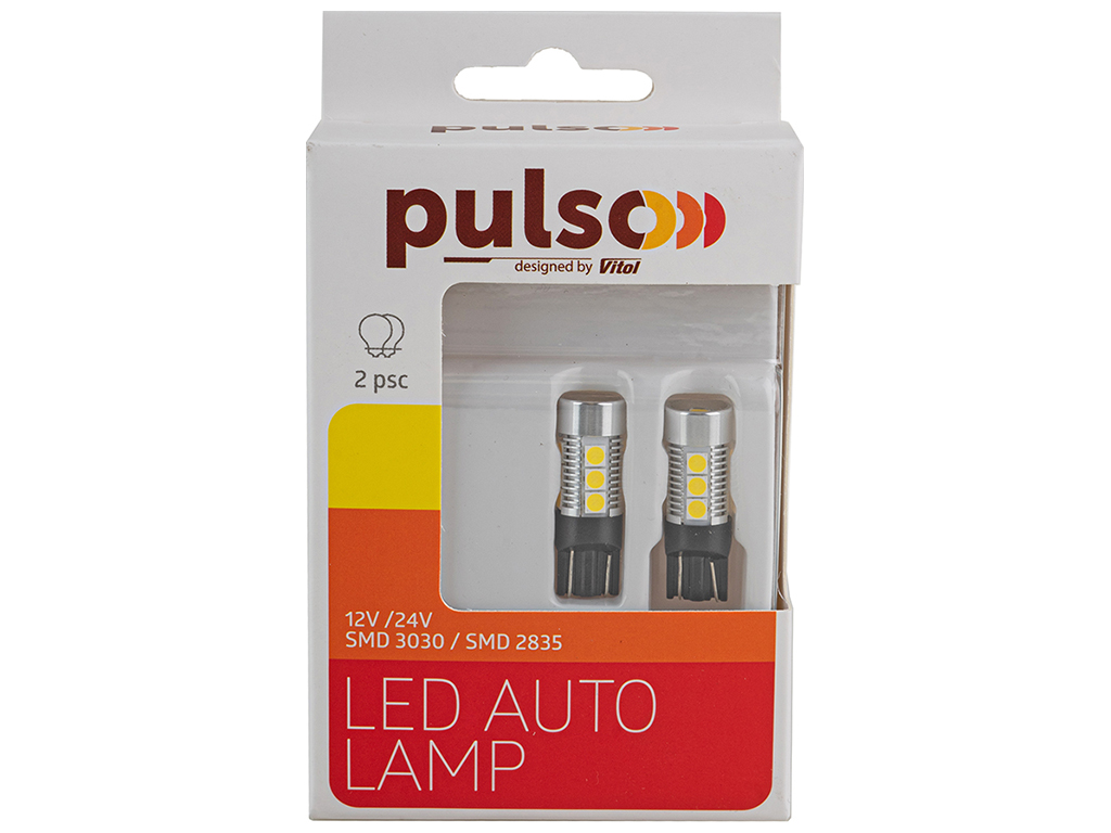 Лампа Pulso габаритные LED T10/W2.1x9.5d 9SMD-3030, 9-18v, 320lm (цена за 2шт) (LP-66163)