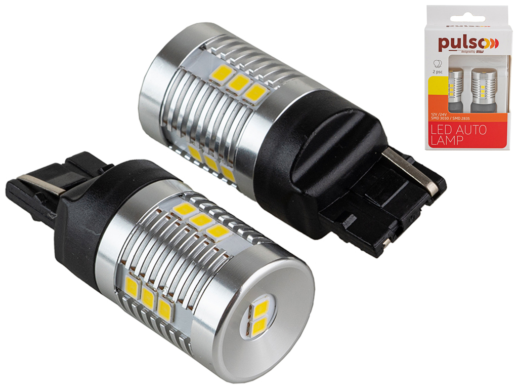 Лампа Pulso габаритные LED 7440/W3x16d/14SMD-2835, 1контакт, 9-18v, 1050lm WHITE (цена за 2шт) (LP-6