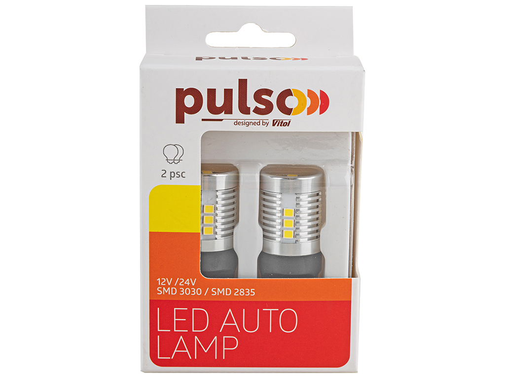Лампа Pulso габаритные LED 7440/W3x16d/14SMD-2835, 1контакт, 9-18v, 1050lm WHITE (цена за 2шт) (LP-6