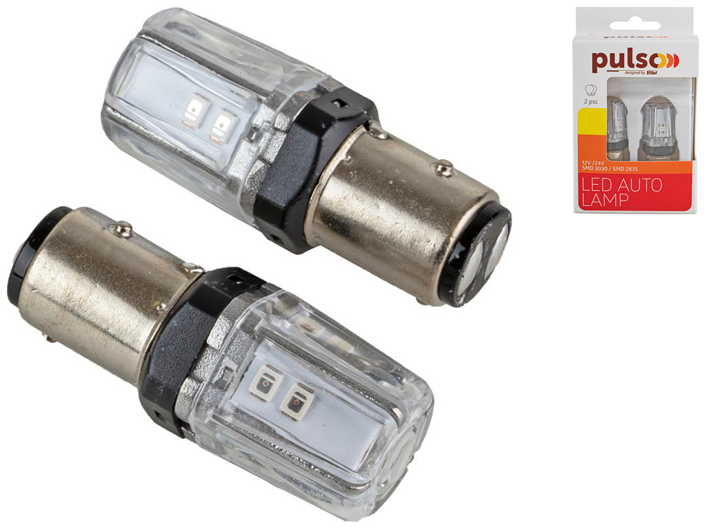 Лампа Pulso габаритные LED 1157/BAZ15d/12SMD-2835, 9-36v, 120/50lm (цена за 2шт) (LP-66157R)