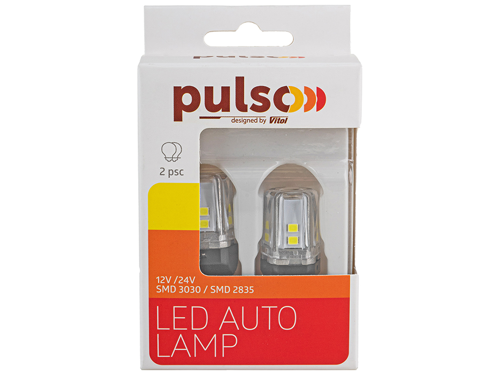 Лампа Pulso габаритные LED 7443/W3x16q/12SMD-2835, 2контакта, 9-36v, 550/100lm WHITE (цена за 2шт) (