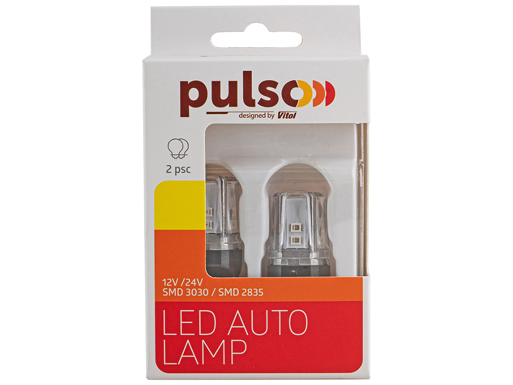 Лампа Pulso габаритные LED 7443/W3x16q/12SMD-2835, 2контакта, 9-36v, 120/50lm RED (цена за 2шт) (LP-