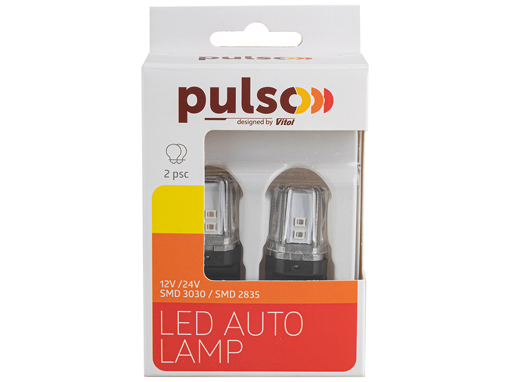 Лампа Pulso габаритные LED 3157/W2.5x16q/12SMD-2835, 2контакта, 9-36v, 120/50lm RED (цена за 2шт) (L