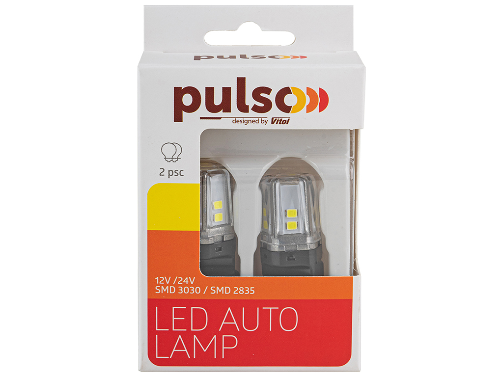 Лампа Pulso габаритные LED 3156/W2.5x16q/12SMD-2835, 1контакт, 9-36v, 550lm, WHITE (цена за 2шт) (LP