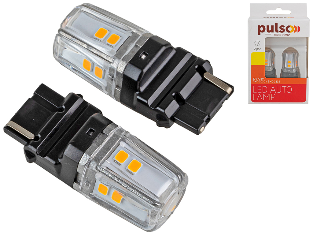 Лампа Pulso габаритные LED 3156/W2.5x16q/12SMD-2835, 1контакт, 9-36v, 400lm, AMBER (цена за 2шт)(LP-