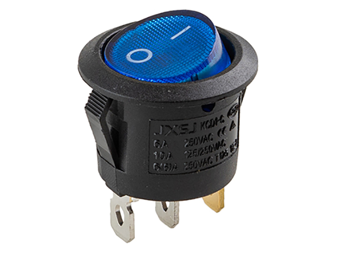 Перемикач on-off з підсвічуванням 12V круглий 3pin синій (YJ-WF01B)