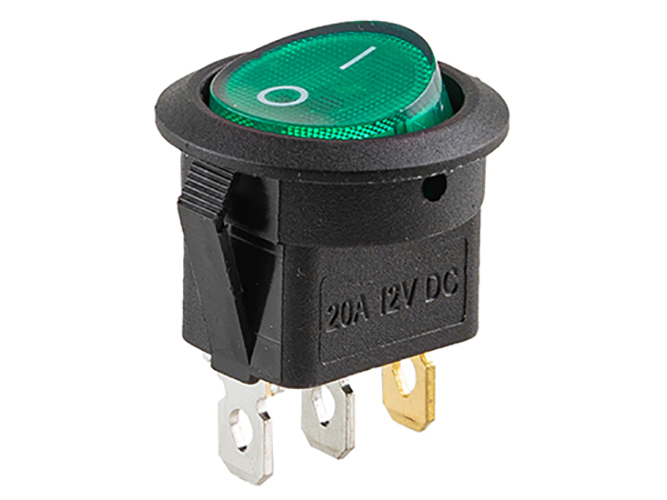 Перемикач on-off з підсвічуванням 12V круглий 3pin зелений (YJ-WF02B)