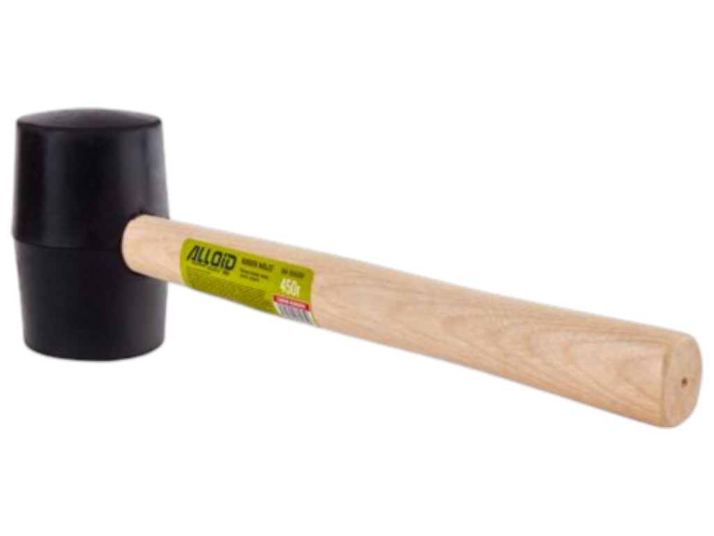 Киянка резиновая Alloid 450 г, чёрная головка, ручка из дерева, цвет чёрный